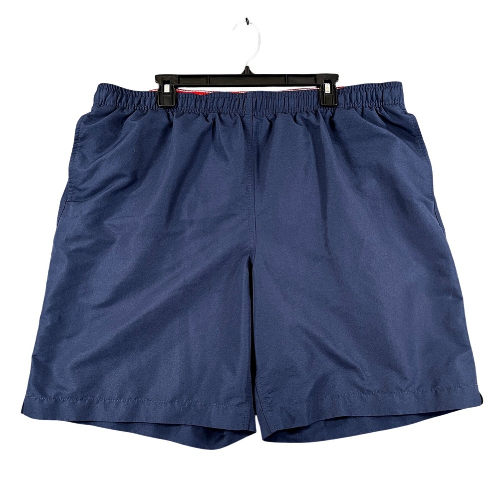 Lands End Swim Trunks Mens XL Navy Blue Mesh Lined Drawstring Waist Beach Pool